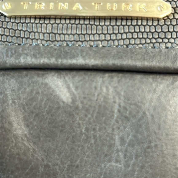 TRINA TURK Gray Leather Clutch with Fold Over Design Shoulder Bag with Handle - Picture 4 of 15